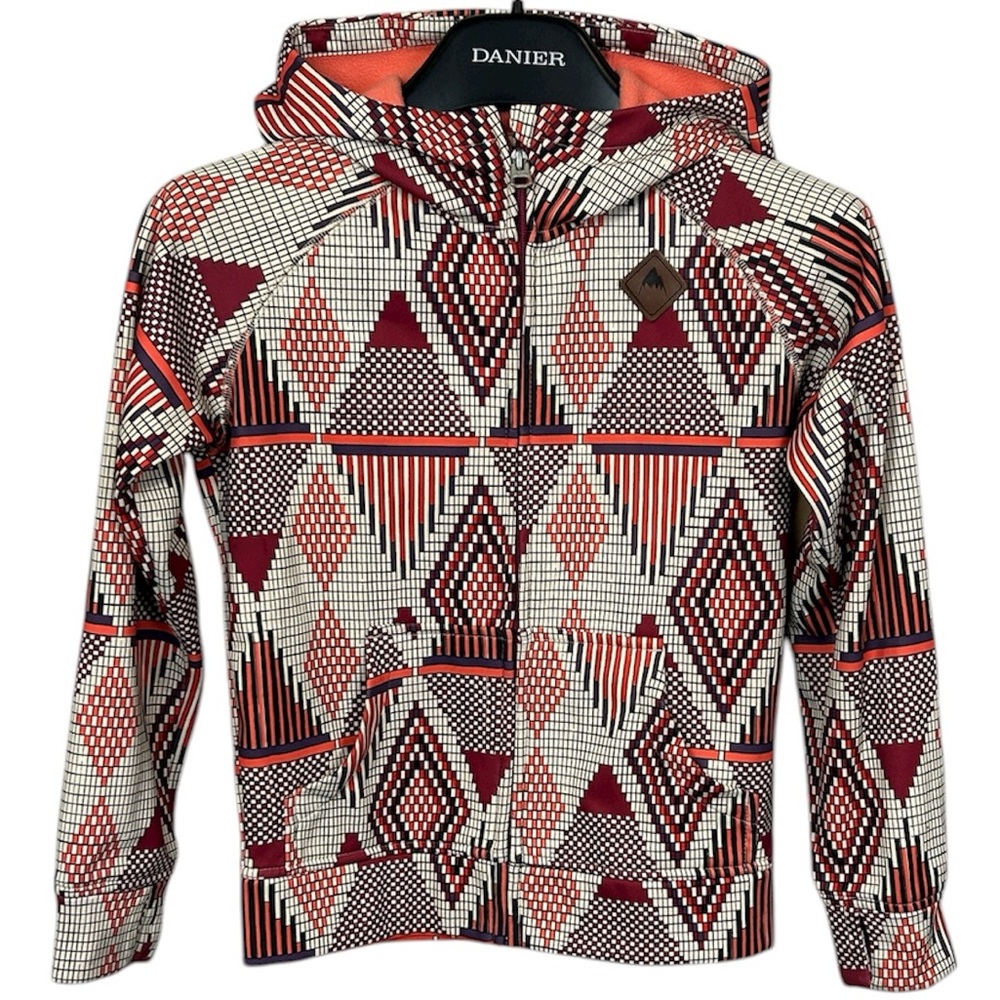 Burton Girls XS Scoop Hoodie Geometric Print Coral Fleece Lined Jacket READ